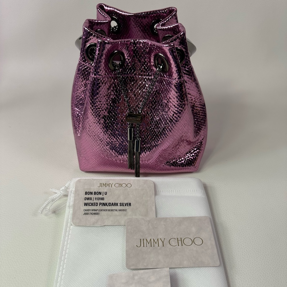 NEW JIMMY CHOO BON BON CANDY WRAP LEATHER METAL TOP HANDLE CROSSBODY NWT! - Picture 6 of 15